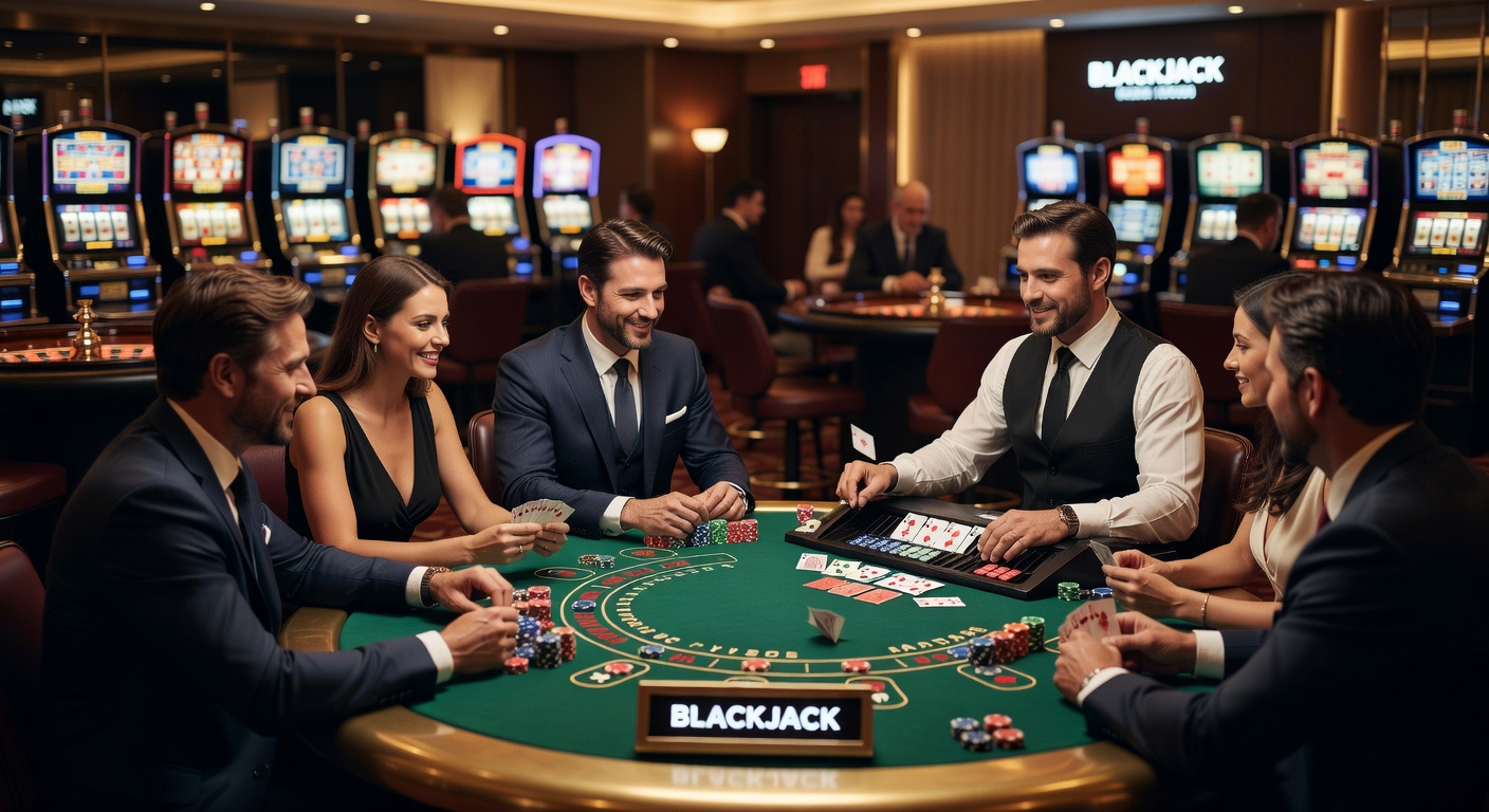 Ein lebendiges Casino mit Spielern an Roulette- und Blackjack-Tischen, beleuchtet von grellen Lichtern