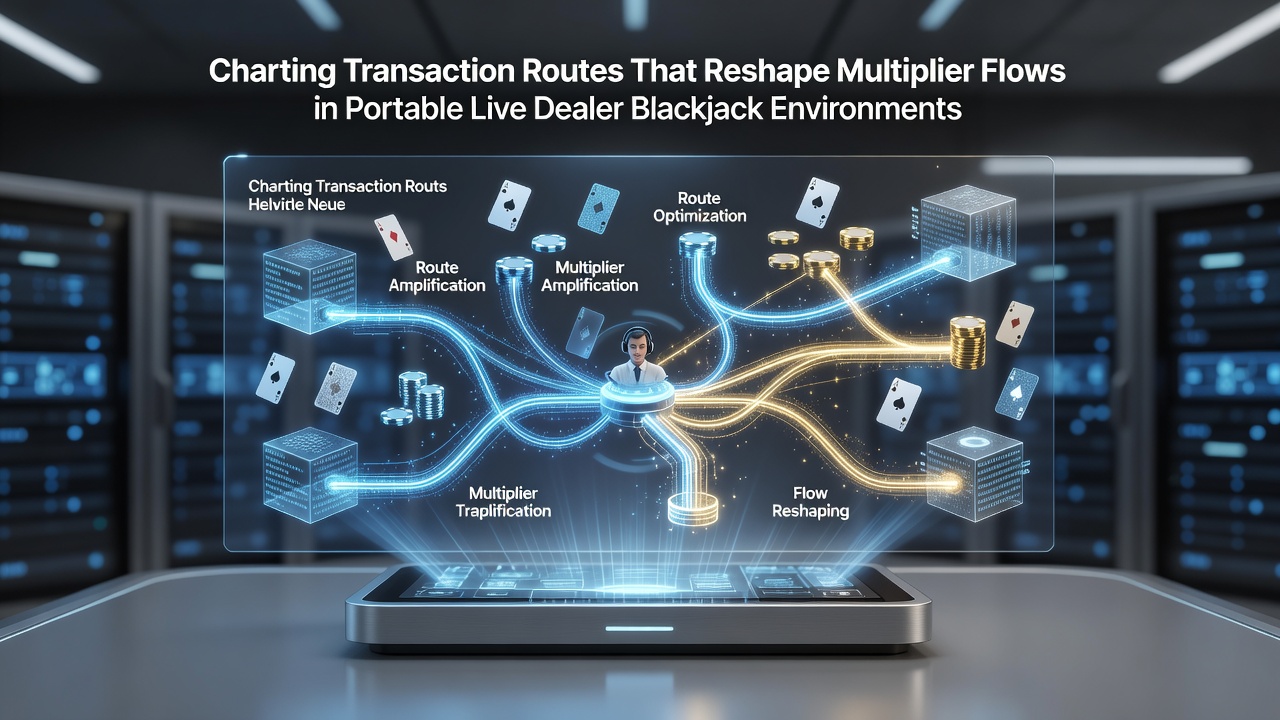 Darstellung von Transaktionsrouten mit Multiplikatorflüssen und Live-Dealer-Blackjack-Tisch auf mobilen Geräten