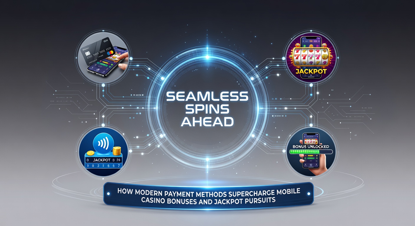Moderne Smartphone-App mit Casino-Symbolen und blitzschnellen Zahlungssymbolen wie Apple Pay und Krypto-Wallets, die Boni und Jackpots aktivieren