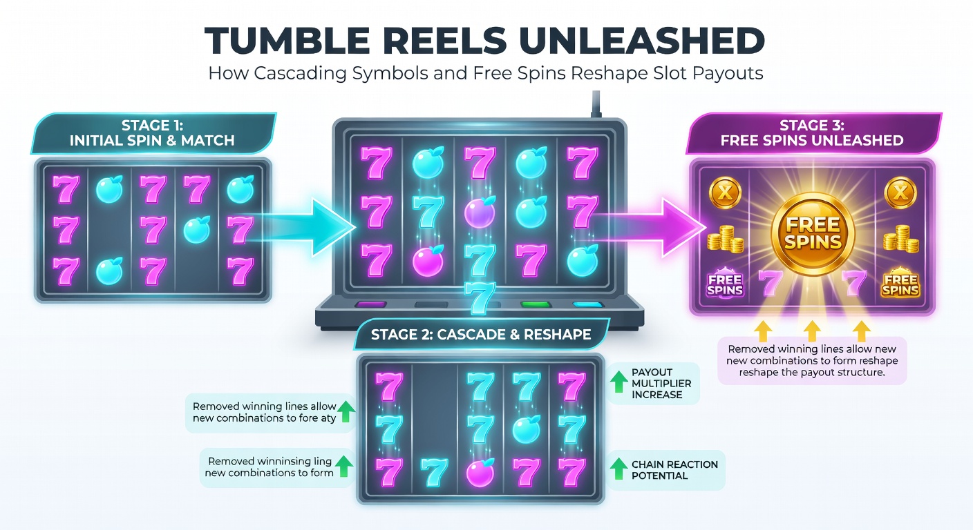 Explosive Freispiel-Runde mit steigenden Multiplikatoren in einem Tumble-Reels-Slot, der kaskadierende Gewinne zeigt und den Bildschirm mit neuen Symbolen flutet